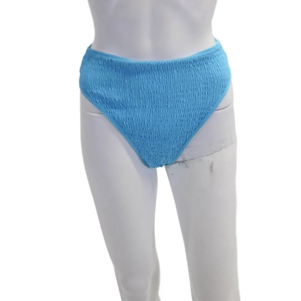 L Space Womens Smocked Barlette Bikini Bottoms Blue Size Small